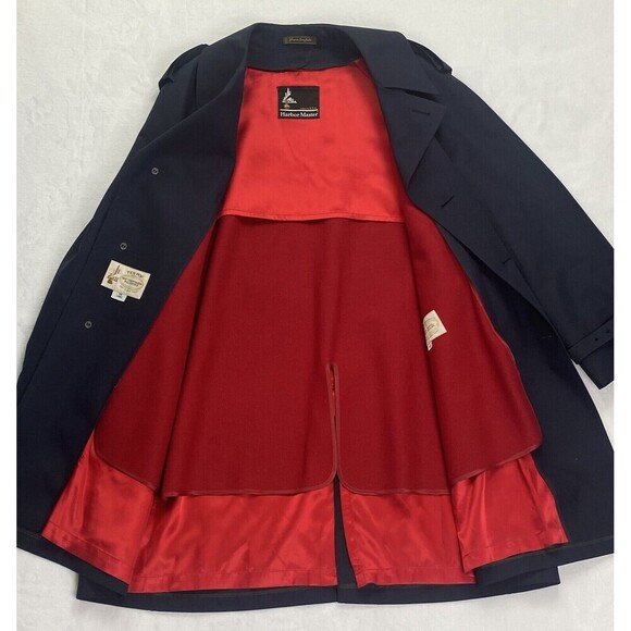 Harbor Master Trench Coat Mens Size 46 Navy Blue Wool Liner Made In USA - Picture 3 of 9